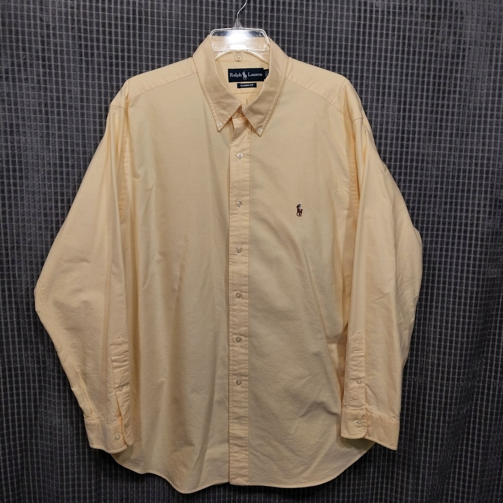 Ralph Lauren Button Down Shirt Mens Classic Fit 17.5 Yellow